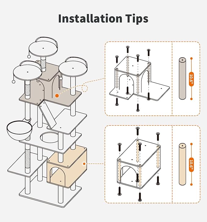 Made4Pets Tall Cat Tree, 80" Cat Tree Tower for Indoor Cats Large Adult, Modern Cat Tower with Scratching Post, Cozy Hammock, 3 Perches and 2 Condos, Sturdy and Fluffy, Dark Gray-Mewly Pet
