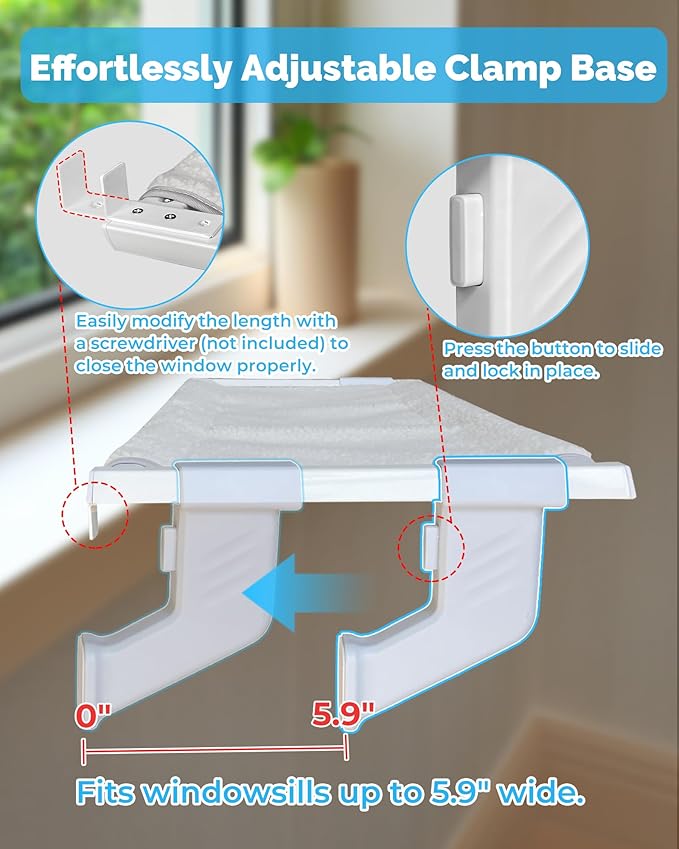 Heavy-Duty Window Sill Perch – All-Metal Frame Supports up to 120 lbs – Durable, Easy-to-Assemble Cat Hammock for Large and Multiple Cats (XL 1PC)-Mewly Pet
