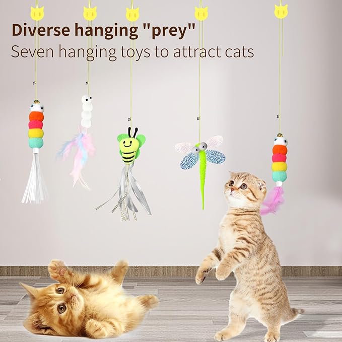 Kitten Toys 6 Pcs Interactive Feather Cat Toys, Cat Teaser Retractable Indoor Cat Toys Self Play Hanging Cat Toy,Cat Toy Indoor Kitten Play Chase Fun Exercise, Mental Physical Stimulation-Mewly Pet
