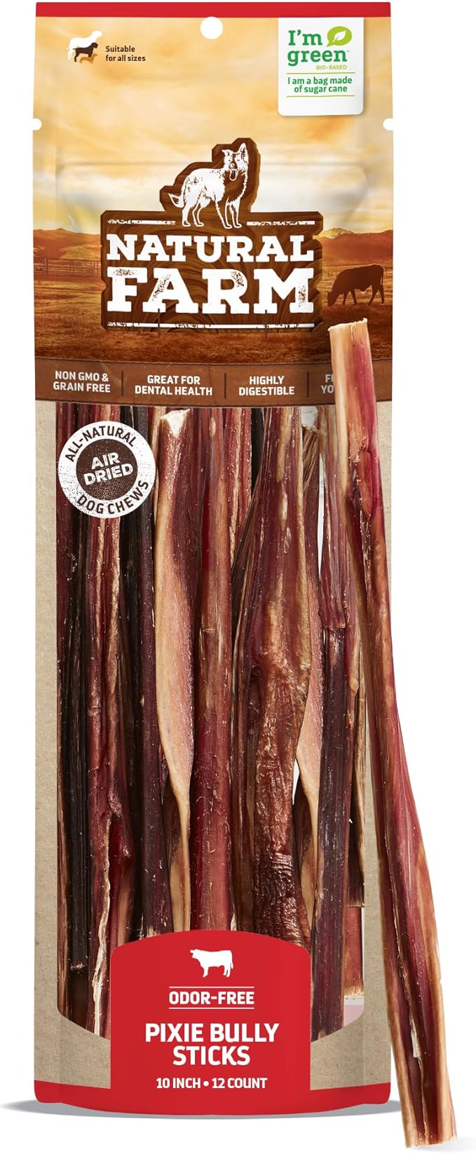 Natural Farm Pet Pizzle Bully Sticks (10 Inch, 12 Pack), Pixie Chew, Extra-Thin Pet Treats - Grain-Free, High Protein, Best Rawhide Alternative for Small, Puppies or Senior Dogs-Mewly Pet