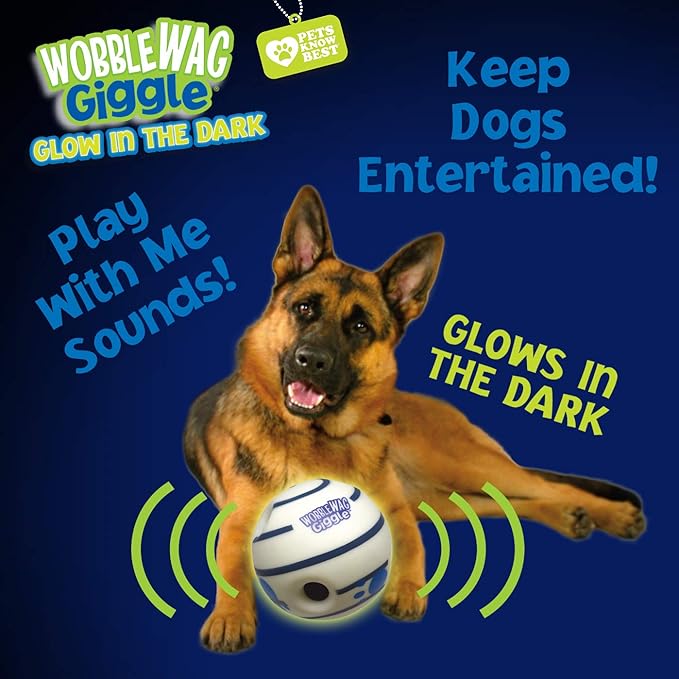 Wobble Wag Giggle Glow in The Dark | Rolling Enrichment Toy for Playtime, Interactive Play for Indoor or Outdoor, Keeps Dogs & Puppies Large, Medium or Small Busy & Moving, As Seen on TV | Pack of 1-Mewly Pet