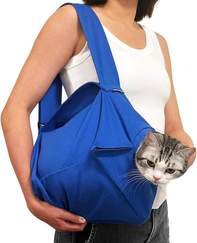 [Cozy Travel] Cat Carrier Pouch, Soft Cat Carrier for Small Cats, Kitten Carrying Bag, Restraint Bag for Nail Trimming, Vet Visits, Giving Meds, Car Travel - Klein Blue Upgrade-Mewly Pet