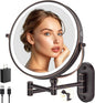 9" Wall Mounted Lighted Makeup Mirror,4000mAh Rechargeable Double Sided 1X/10X Magnifying Mirror with Light,3 Color Lights,Touch Dimmable,Extended Arm 360 Rotation Wall Mounted Makeup Mirror (Bronze)