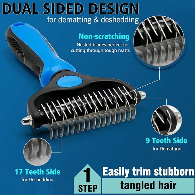 3PCS Dog Grooming Brush - Dog Brush for Shedding Massaging Bathing - Double Sided Shedding, Dematting Undercoat Rake - Self Cleaning Slicker Comb for Dogs and Cats with Long or Short Coats-Mewly Pet