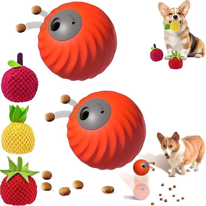 Zoomie Buddy 2.0, Zoomie Buddy for Dogs, 2 in 1 Smart Touch Interactive Dog Balls ＆ Pet Feeder, 2.83" Diameter, Suitable for Small/Medium Dogs, with Fruit Plush Cover (2*Orange, 3*Mix)-Mewly Pet