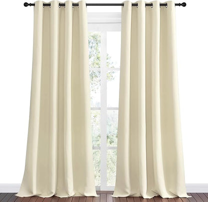 NICETOWN Beige Room Darkening Curtains 90" Long for Boho Farmhouse Home Decoration, Window Treatment Total Privacy Drape Panels for Bedroom Living Room (55" Wide, Set of 2)