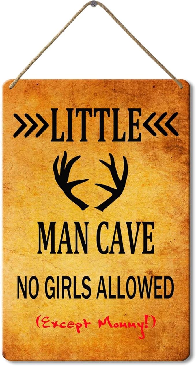 Little Man Cave Wood Sign, 8x12 Inch, Rustic Wood Toddler Room Wall Decor Hanging Sign for Kids Bedroom Decor
