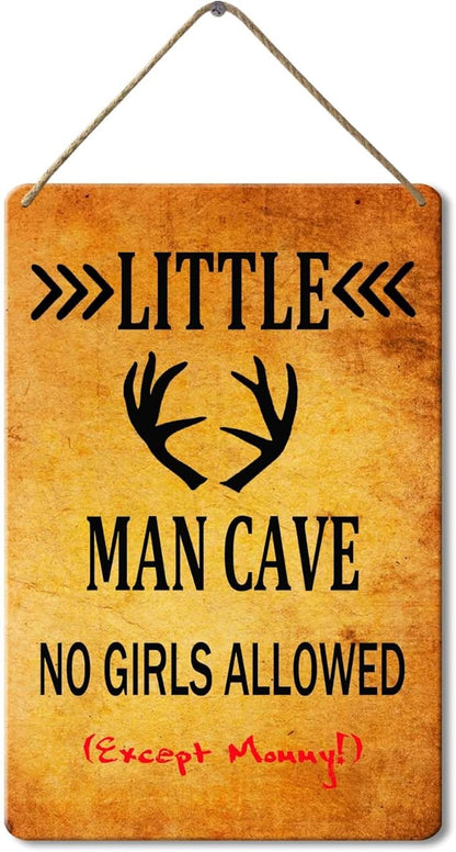 Little Man Cave Wood Sign, 8x12 Inch, Rustic Wood Toddler Room Wall Decor Hanging Sign for Kids Bedroom Decor
