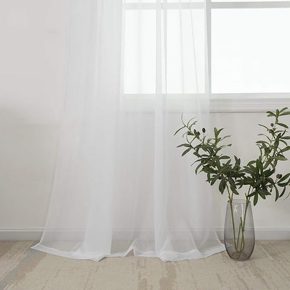 HUTO White Sheer Curtains 108 Inches Long for Bedroom Girls Rod Pocket Window Sheer Panels Curtains for Living Room Party Baby Canopy Bed 2 Panels 52 Inches Wide