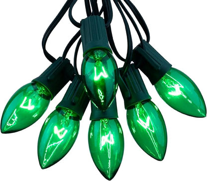 C9 Christmas String Light Green, 25ft Vintage Christmas Tree Lights, Outdoor Roofline String Lights with 25+2 Green Bulbs for Patio Garden Holiday Indoor Home Xmas Decoration, Green Wire