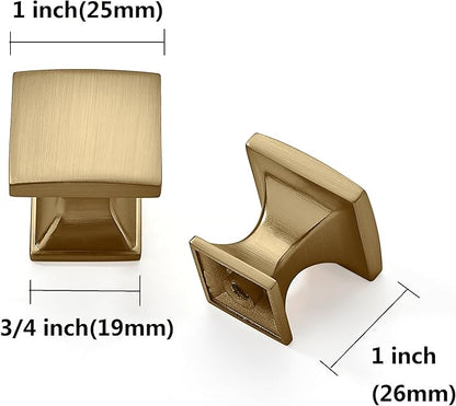 Khtumeware 6 Pack 1 Inch Champagne Bronze Cabinet Knobs - Zinc Drawer Pulls for Kitchen, Dresser - Satin Brass Square Handles
