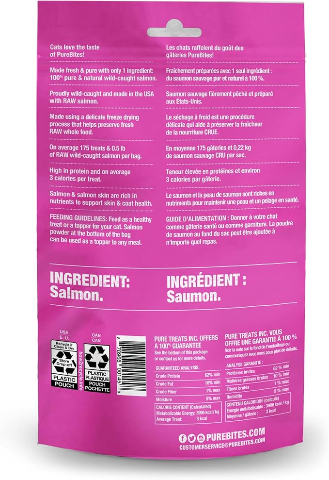 PureBites Freeze Dried Salmon Cat Treats 57g | 1 Ingredient | Made in USA (Packaging May Vary)-Mewly Pet
