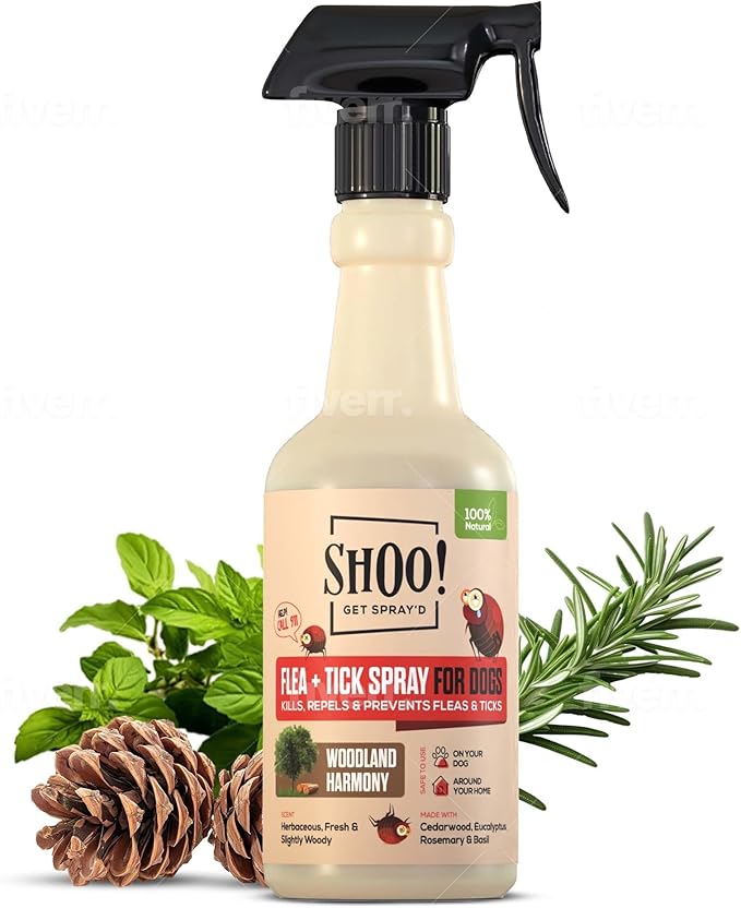 Shoo! Flea & Tick Spray for Dogs and Home | Plant Based, Natural Oils, Chemical Free Formula | Kills, Repels, Prevents | 16 oz (Woodland Harmony)-Mewly Pet