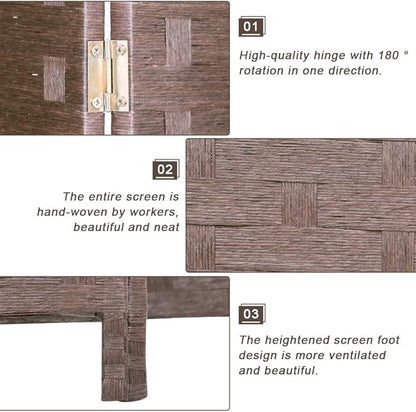 Room Divider Wood Screen 6 Panel Folding Portable Partition Screens Wooden Mesh Woven Design Room Screen Divider for Home Office (Brown)