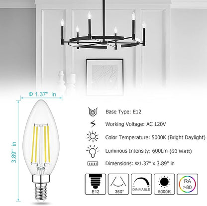 Cotanic Dimmable LED Candelabra Bulb with E12 Small Base, C35 Ceiling Fan Light Bulbs, 5000K, 4W, 60W Equivalent, 600LM, 8 Pack, Vintage Candle Lightbulb for Chandelier, Sconce, Porch Lights