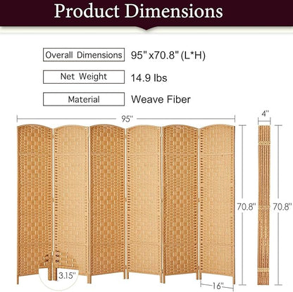Rose Home Fashion 6 ft Tall Room Divider, Room Dividers and Folding Privacy Screens, 15.7in Privacy Screen 6 Panel Partition Temporary Wall Separation for Private, Light Beige