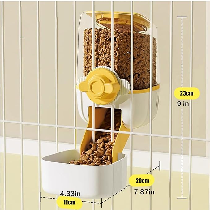 Pet Hanging Automatic Feeders Drinking Bowls，Gravity Rabbit Feeder and Water Set，Cage Cat Food Bowl Feeding Station for Puppy Kitten Chinchilla Hedgehog Guinea Pig Ferret (Yellow-Food)-Mewly Pet