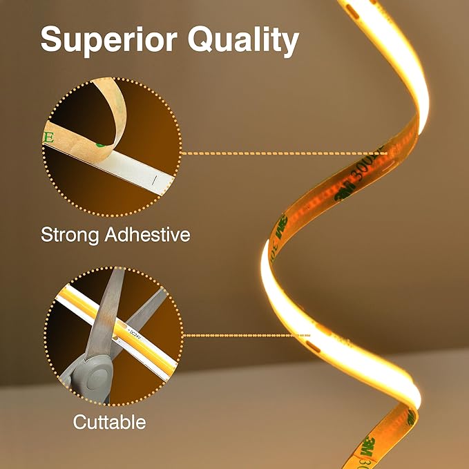 COB LED Strip Lights Warm White,24V Dimmable led Light Strip KIT with Remote and app Control,2700K 50FT/15m 8mm Wide Ra>90 Cuttable Flexible Strip Lights for Bedroom,Shelf,Cabinet