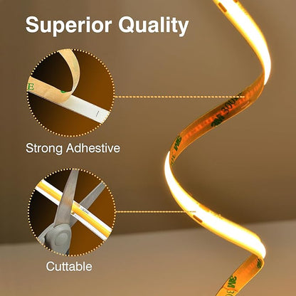 COB LED Strip Lights Warm White,24V Dimmable led Light Strip KIT with Remote and app Control,2700K 50FT/15m 8mm Wide Ra>90 Cuttable Flexible Strip Lights for Bedroom,Shelf,Cabinet