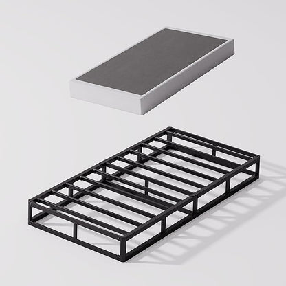 Twin Size Box Spring and Cover Set, 9 Inch High Profile Metal BoxSpring, Heavy Duty Structure Mattress Foundation, Noise Free, Non-Slip, Easy Assembly
