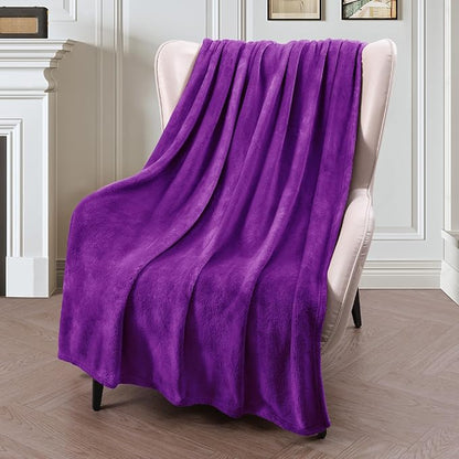 Exclusivo Mezcla Extra Large Fleece Throw Blanket for Couch, Sofa, 300GSM Super Soft and Warm Blankets, Purple Throw All Season Use, Cozy, Plush, Lightweight, 50x70 Inches