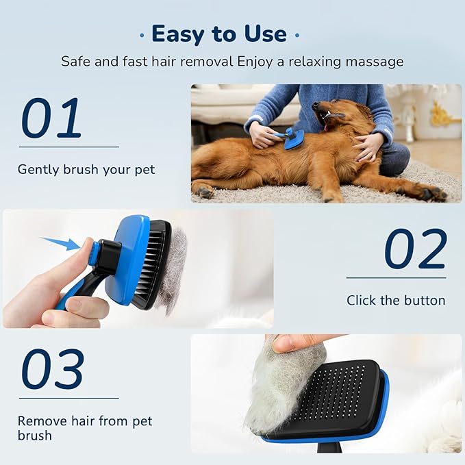 Pecute Self-Cleaning Slicker Brush for Dogs, Cats, Lightweight Dog Brush for Shedding Massaging Grooming, Cat Brush Gently Removes Loose Fur Undercoat for Dogs Cats Rabbits of All Hair Types-Mewly Pet