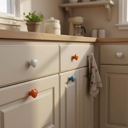 HUAMULAN 15PCS Glossy Ceramic Knobs Heart Shape Cabinet Dresser Kids Child Pulls Door Handles Cupboard Wardrobe Drawer