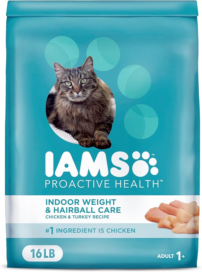 IAMS Proactive Health Indoor Weight Control & Hairball Care Adult Dry Cat Food, Chicken & Turkey Recipe, 16 lb. Bag-Mewly Pet