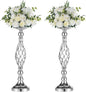 Set of 2 Versatile Silver Flower Arrangement Stand & Pillar Candle Holder Set for Wedding Party Dinner Centerpiece Event Restaurant Hotel Decoration (Silver, 2 x M)