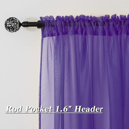 HUTO Purple Sheer Curtains 96 Inches Long for Bedroom Girls Rod Pocket Window Sheer Panels Drapes for Living Room Classroom Set of 2 Panels 52 inches Wide