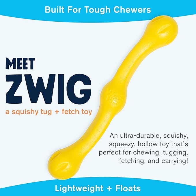 WEST PAW Zogoflex Echo Zwig Squeezy Dog Fetching Stick – Bouncy, Hollow, Squishy Interactive Toy for Puppies, Large Dogs – Floatable Stick, Lightweight Chewy Toy for Catch – 13.75” Dandelion Yellow-Mewly Pet