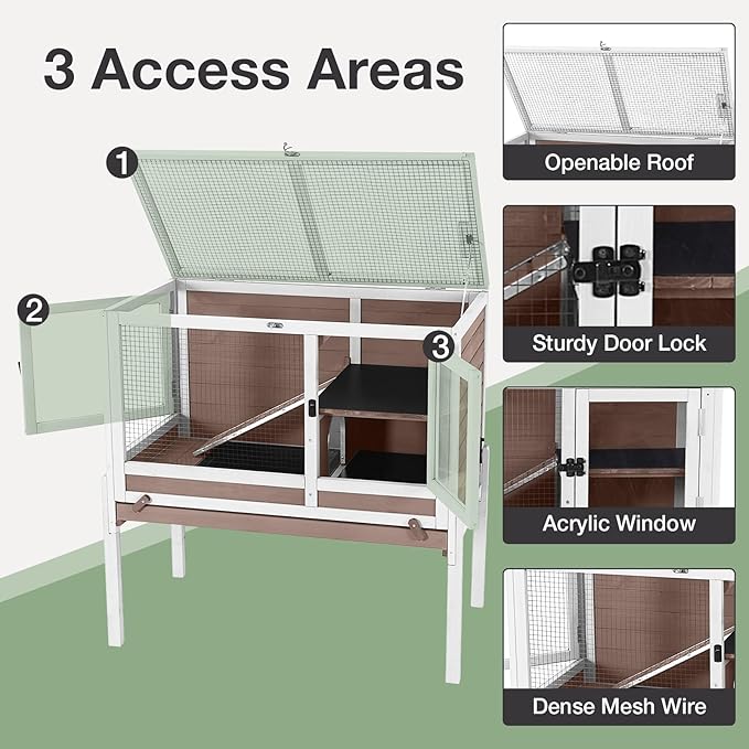 Guinea Pig Cage with Wooden Stand - Hamster Cage, Small Animal Cage Anti Chew Ramp, Hideout, Platform, Pull Out Tray (Brown, L)-Mewly Pet