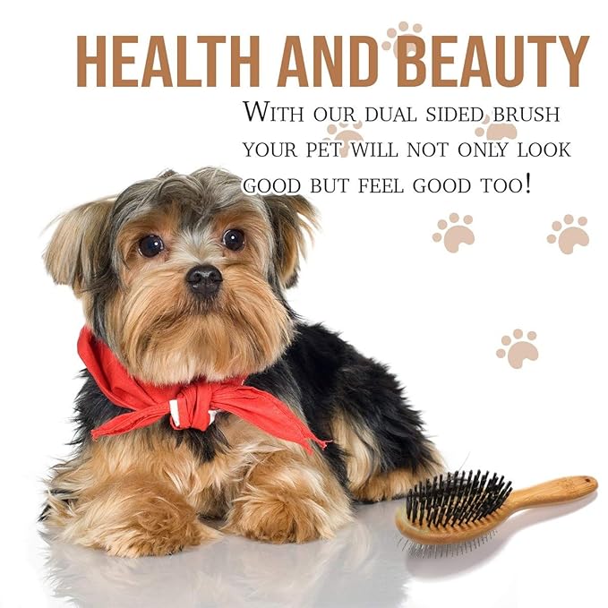 KylePet Dog Brush, Double Sided Pet Slicker Brush with Bamboo Handle for Dogs and Cats Long Hair Pets Grooming Comb for Removing Shedding, Tangles and Dead Undercoat-Mewly Pet