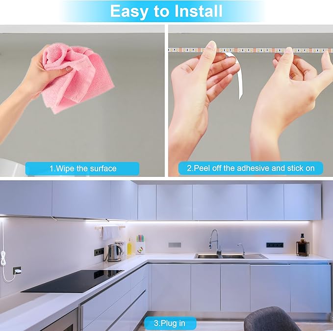 LAFULIT 8 PCS Under Cabinet Lighting Kit, Bright Under Cabinet Lights, Flexible Led Strip Lights with Remote and Power Adapter, for Kitchen Cabinets Shelf Desk Counter, 6000K Daylight White, 13ft