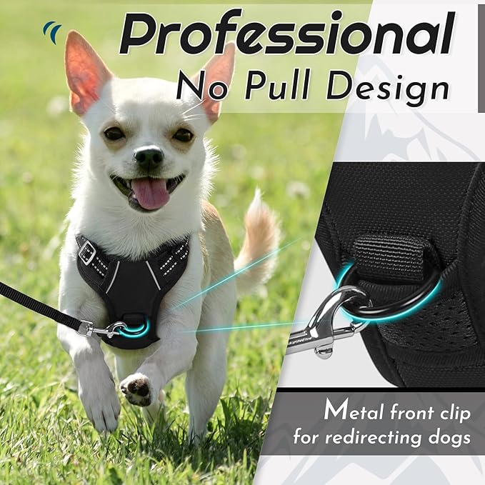 Eagloo Small Dog Harness No Pull, Service Vest with Reflective Strips and Control Handle, Adjustable and Comfortable for Easy Walking, No Choke Pet Harness with 2 Metal Rings, Black, XS-Mewly Pet