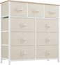 YITAHOME Dresser with 9 Drawers - Fabric Storage Tower, Organizer Unit for Living Room, Hallway, Closets - Sturdy Steel Frame, Wooden Top & Easy Pull Fabric Bins (Cream White)