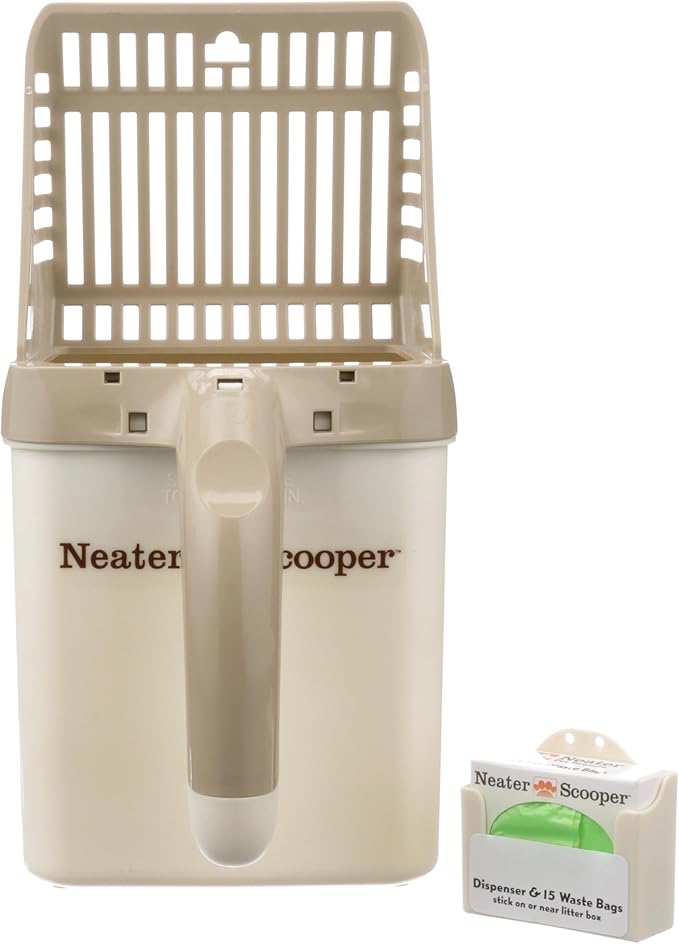 Neater Pet Brands Neater Scooper Standard Cat Litter Scoop, 15 Refill Bags – Mess-Free Cat Litter Scooper with Bag, Spill-Proof Kitty Box Sifter, Bin Doubles as Scoop Holder, For Single-Cat Households-Mewly Pet