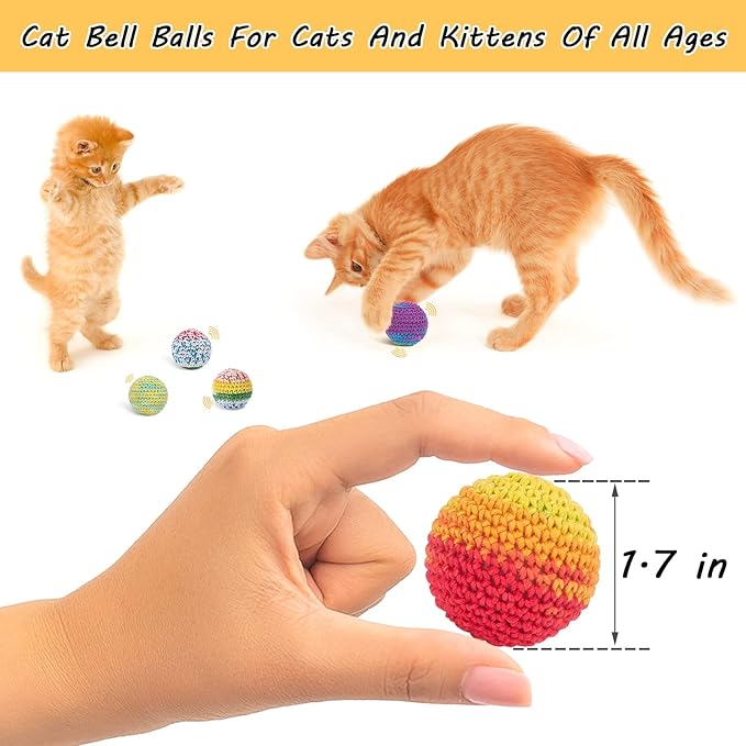 Retro Shaw Cat Toys Balls, Woolen Yarn Cat Ball Toy with Bell Inside, Kitten Toys for Indoor Cats, Interactive Cat Chew Toys for Kitty Kitten, 6 Pack-Mewly Pet