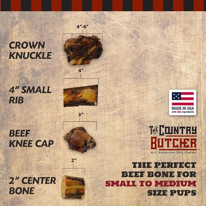 2" Beef Marrow Dog Bones for Aggressive Chewers, Small Breed Dog Treat, Natural, Tough, Chew Toy, Made in The USA, 6 Count-Mewly Pet