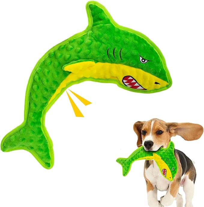 Squeaky Dog Toy No Stuffed Dog Toys,Green Shark Puppy Toys for Small Medium Large Breed pups Teething Interactive Toy to Keep Them Busy, Best Christmas Birthday Gift-Mewly Pet