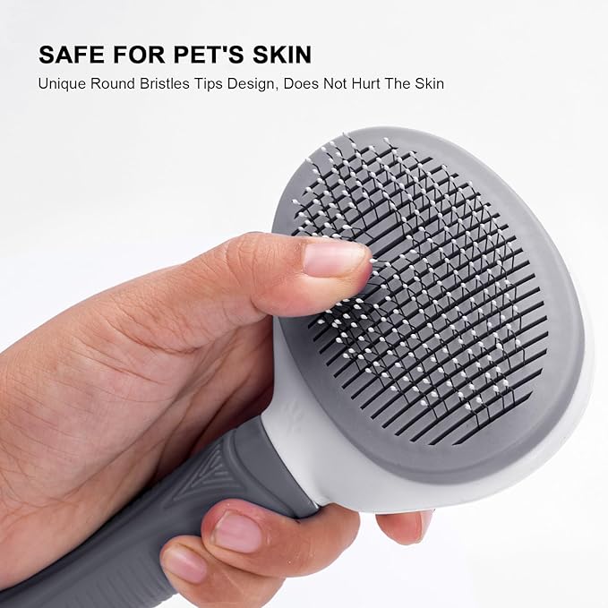 Self Cleaning Slicker Brush for Pet Grooming - Removes Loose Undercoat and Sheds, Suitable for Long and Short Hair Cats and Dogs, with Massaging Bristles (Grey)-Mewly Pet