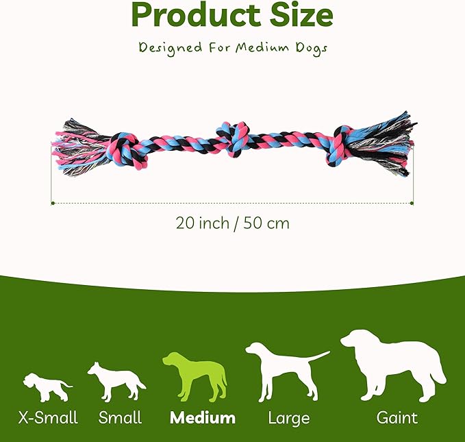 SHARLOVY Dog Rope Toy for for Medium Dogs, Durable Cotton Dog Chew Toys for Aggressive Chewers, Interactive Tug of War Dog Toys for Medium to Large Breed-Mewly Pet