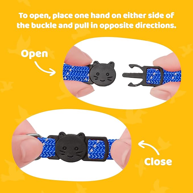 BirdsBeSafe® Break Away Cat Collar with Bell, Reflective Thread for Night Visibility, Comfortable Elastic Stretch Cat Collar to Protect Cat from Getting Stuck in The Garden.-Mewly Pet