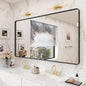 Black Bathroom Mirror for Wall, 55x30 Large Matte Black Vanity Mirror for Bathroom, Rounded Rectangle Mirror, Anti-Rust, Shatterproof (Horizontal/Vertical)