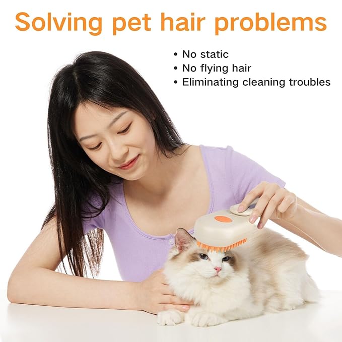 Cat Water Brush for Shedding,Water Comb for Dogs, Water Heat Grooming,3 in 1 Pet Comb For Dog Massaging,Hair Self Cleaning and Removal, Pet Hair Brush Steam For Indoor Cats and Dogs-Mewly Pet