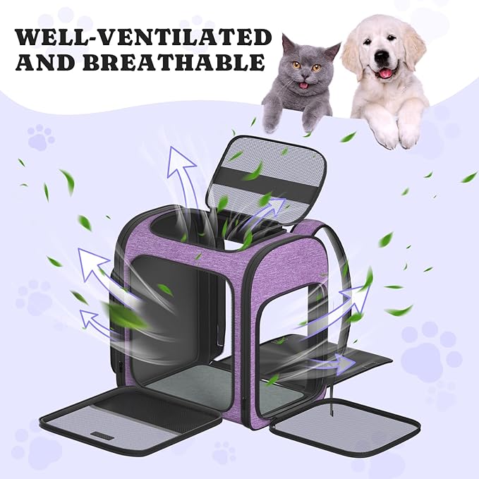 Pawtners Dog Carrier Backpacks Large Cat Backpack with Anti-Scratch Mesh, Foldable Designed Pet Backpack Carrier for Kitten Small Dogs & Large Cats Up to 18 Lbs, Dog Carrier for Travel Outdoor-Mewly Pet