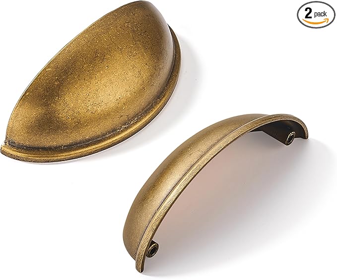 khtumeware 2 Pack 3-1/2" Drawer Pulls Antique Brass Cabinet Cup Pulls Kitchen Hardware Cabinet Handles Drawer Handles Knobs 3.5 inch Hole Center