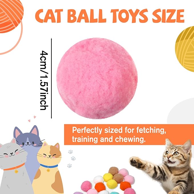 20Pcs 1.6" Cat Toy Balls, Soft Kitten Pom Pom Toys, Plush Interactive Playing Quiet Ball Cats Favorite Toy, DIY Craft Decorations, Training and Sensory Enrichment-Mewly Pet