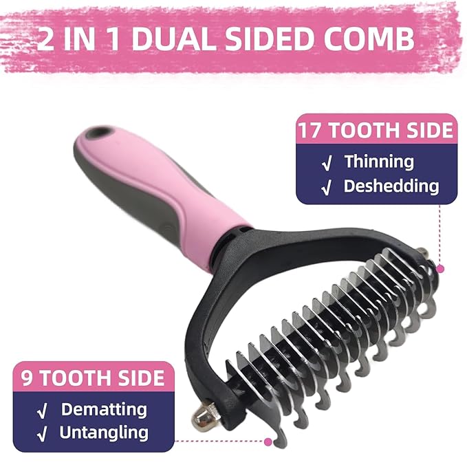 Dog Brush for Shedding,9 PCS in One Pet Slicker Hair Brush Kit with Pet Nail Clipper and File - Dog Cat Grooming Deshedding Undercoat Rake Brush Comb for All Small Large Dogs Cats Pink-Mewly Pet