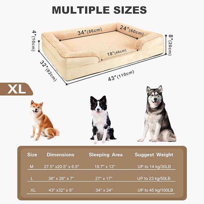 JOYELF Orthopedic Dog Bed for Extra Large Dogs, Foam Sofa Couch Bed, Waterproof with Removable Washable Cover and Nonskid Bottom, Durable - Khaki-Mewly Pet